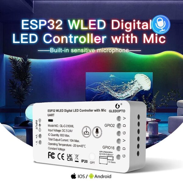 ESP32 WLED Digital LED Controller mit Mikrofon - , 33,42 €
