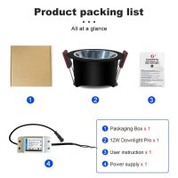 ZigBee Pro RGB+CCT 12W CRI>90 102mm IP40 LED Einbaustrahler schwarz matt Gledopto GL-D-010P