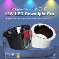 ZigBee Pro RGB+CCT 12W CRI>90 102mm IP40 LED Einbaustrahler schwarz matt Gledopto GL-D-010P