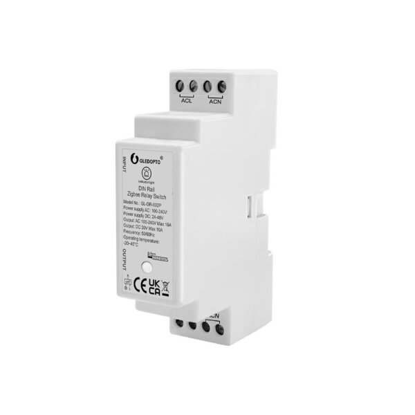 Gledopto ZigBee 3.0 DIN-Schienen Relais AC 100–240V | DC 24–48V | 16A / GL-DR-002P